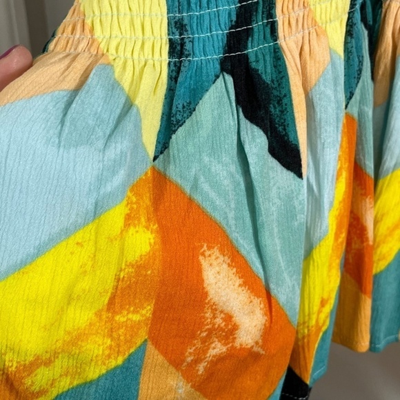 Torrid Top Women 4X Yellow Peplum Crinkle Gauze Smocked Ruffle Geometric Goth - Picture 9 of 15